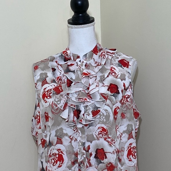 NWOT TAHARI || Beige Floral Print Retro Shirt size Petite Large - Picture 5 of 9
